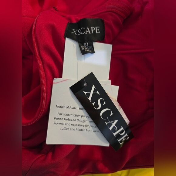 Xscape "Ivy" One Shoulder Ruffle Scuba Crepe Dress NWT Size 10 Red - Picture 6 of 6